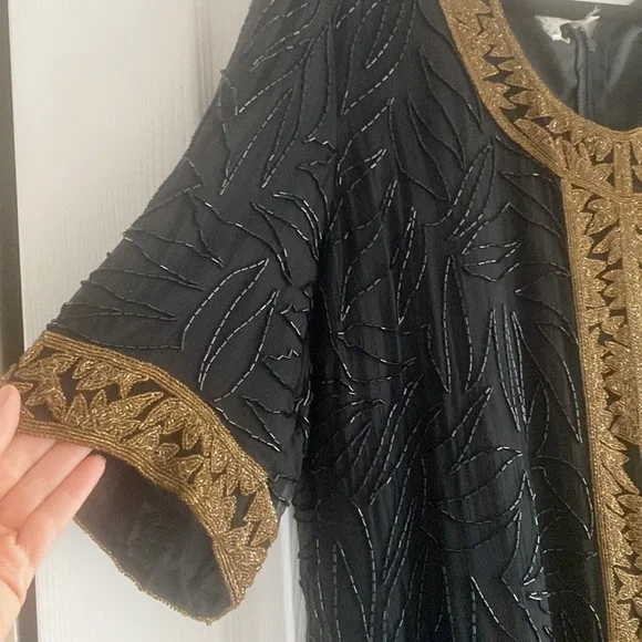 bead strap dress ALBERTA FERRETTI Size 6 Metallic Champagn Silk Beaded Tunic Dress – Sui  Generis Designer Consignment main image 0